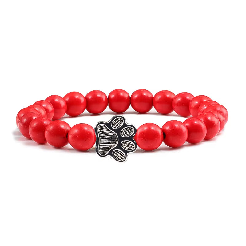 Pulsera Con Estampado De Pata De Piedra Volcánica Para Hombre Y Mujer, Brazalete Conmemorativo De Lava Negra Mate Natural, Joyería Para Amantes De Los Perros Y Gatos, Regalos