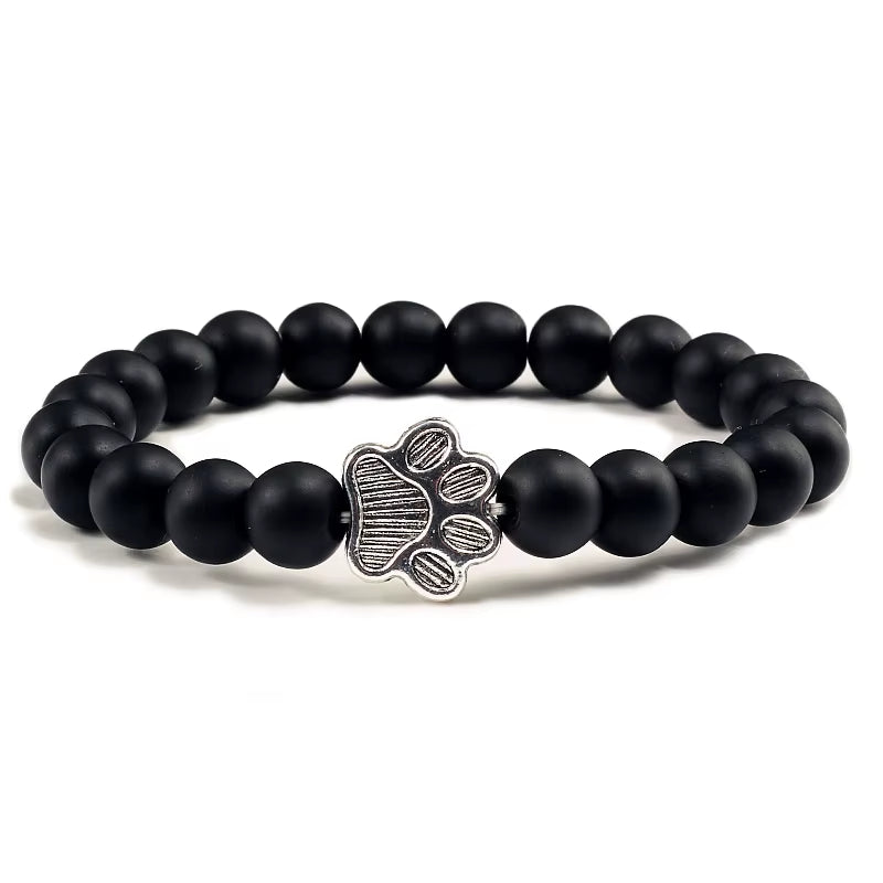 Pulsera Con Estampado De Pata De Piedra Volcánica Para Hombre Y Mujer, Brazalete Conmemorativo De Lava Negra Mate Natural, Joyería Para Amantes De Los Perros Y Gatos, Regalos