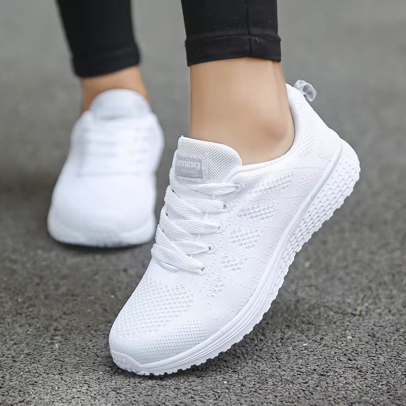 Zapatos Planos De Malla Transpirables Para Mujer, Zapatillas Vulcanizadas De Gimnasio, Calzado Informal a La Moda, Color Blanco