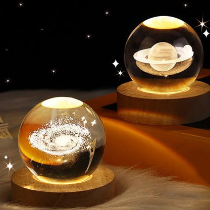 Luz Nocturna De Bola De Cristal 3D, Lámpara De Mesa De Astronauta De Galaxia Planetaria Brillante, Luz De Mesita De Noche Alimentada Por USB, Decoración De Escritorio, Regalo De Navidad