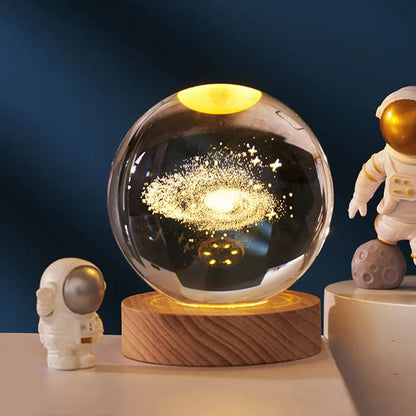 Luz Nocturna De Bola De Cristal 3D, Lámpara De Mesa De Astronauta De Galaxia Planetaria Brillante, Luz De Mesita De Noche Alimentada Por USB, Decoración De Escritorio, Regalo De Navidad