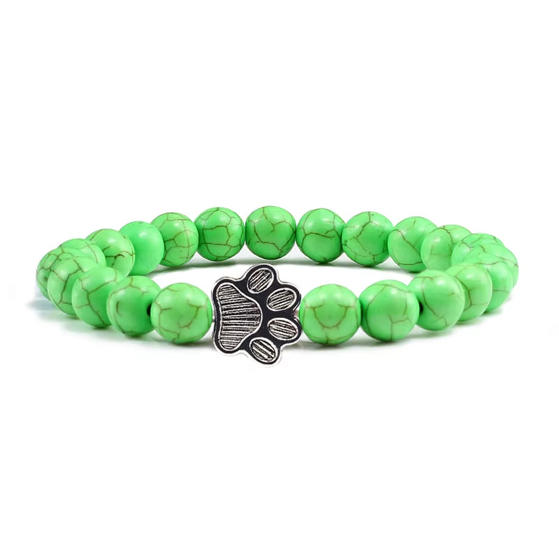 Pulsera Con Estampado De Pata De Piedra Volcánica Para Hombre Y Mujer, Brazalete Conmemorativo De Lava Negra Mate Natural, Joyería Para Amantes De Los Perros Y Gatos, Regalos