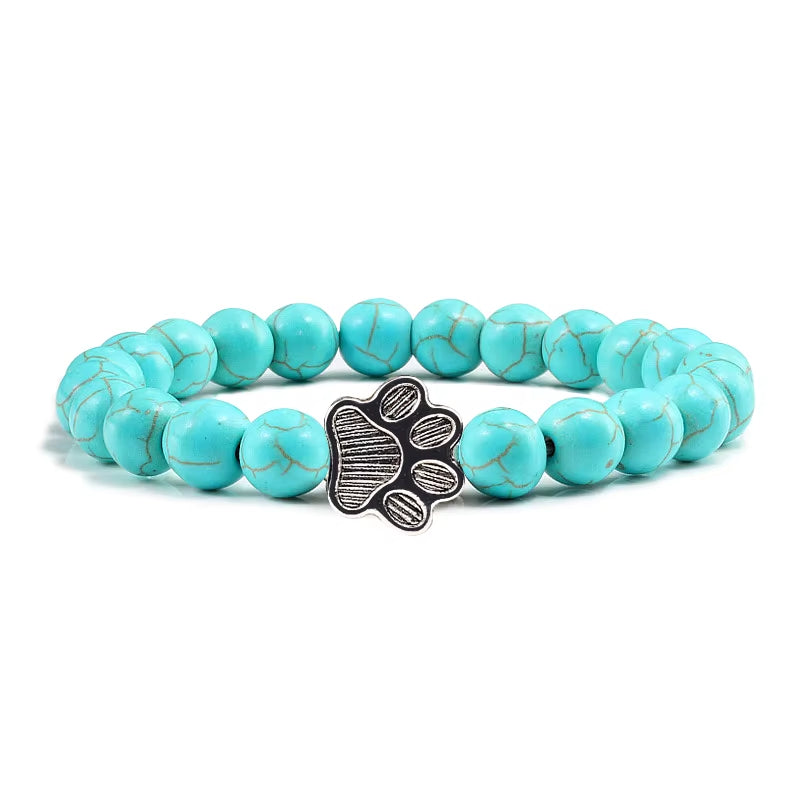 Pulsera Con Estampado De Pata De Piedra Volcánica Para Hombre Y Mujer, Brazalete Conmemorativo De Lava Negra Mate Natural, Joyería Para Amantes De Los Perros Y Gatos, Regalos