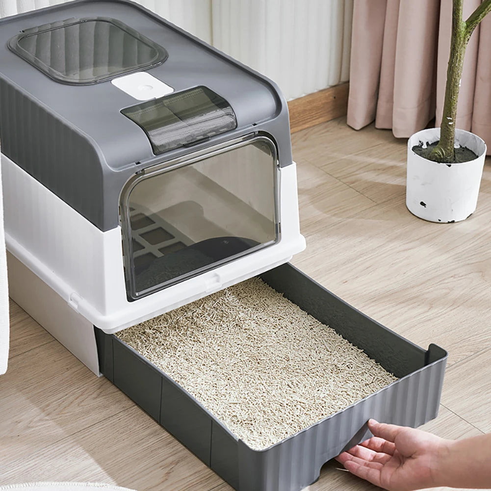 Caja De Arena Para Gatos Con Función Ultravioleta UVC, Entrada Superior Cerrada Grande, Caja De Arena Antisalpicaduras Con Tapa, Conveniente Apagado Automático