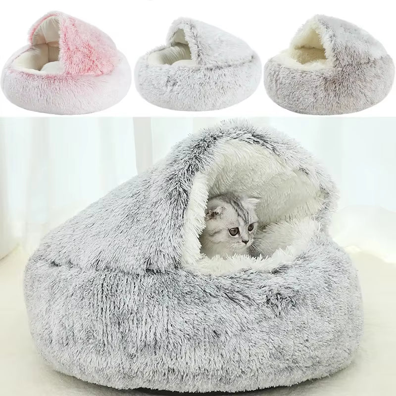 Cama De Felpa Para Gatos De Invierno, Cojín Redondo Para Gatos, Casa Para Gatos 2 En 1, Cesta Cálida Para Gatos, Saco De Dormir Para Mascotas, Nido Para Gatitos, Perrera Para Perros Pequeños Y Gatos