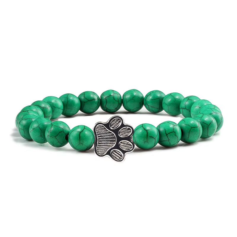 Pulsera Con Estampado De Pata De Piedra Volcánica Para Hombre Y Mujer, Brazalete Conmemorativo De Lava Negra Mate Natural, Joyería Para Amantes De Los Perros Y Gatos, Regalos