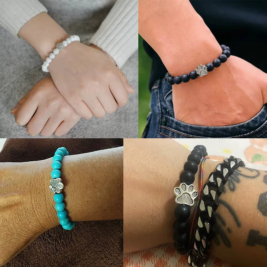 Pulsera Con Estampado De Pata De Piedra Volcánica Para Hombre Y Mujer, Brazalete Conmemorativo De Lava Negra Mate Natural, Joyería Para Amantes De Los Perros Y Gatos, Regalos