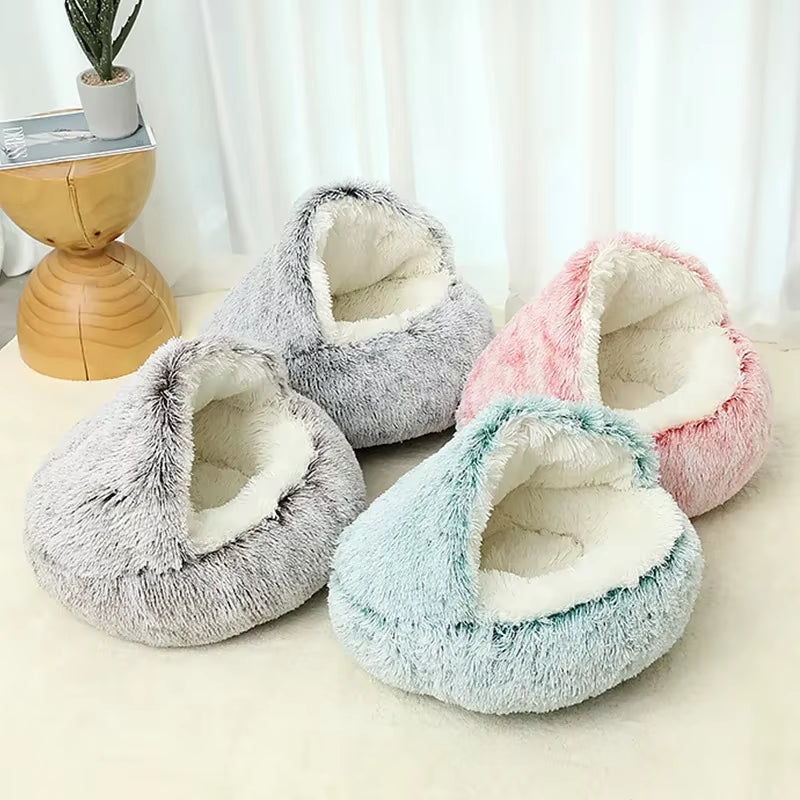 Cama De Felpa Para Gatos De Invierno, Cojín Redondo Para Gatos, Casa Para Gatos 2 En 1, Cesta Cálida Para Gatos, Saco De Dormir Para Mascotas, Nido Para Gatitos, Perrera Para Perros Pequeños Y Gatos