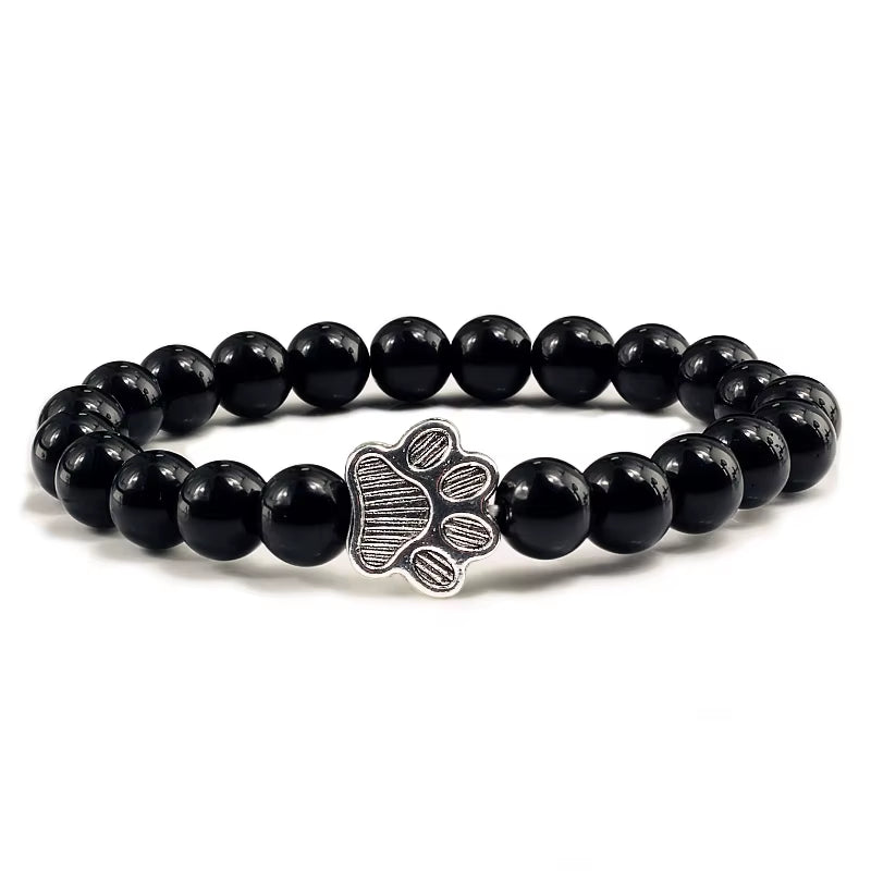 Pulsera Con Estampado De Pata De Piedra Volcánica Para Hombre Y Mujer, Brazalete Conmemorativo De Lava Negra Mate Natural, Joyería Para Amantes De Los Perros Y Gatos, Regalos