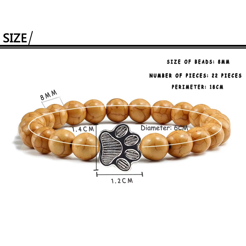 Pulsera Con Estampado De Pata De Piedra Volcánica Para Hombre Y Mujer, Brazalete Conmemorativo De Lava Negra Mate Natural, Joyería Para Amantes De Los Perros Y Gatos, Regalos