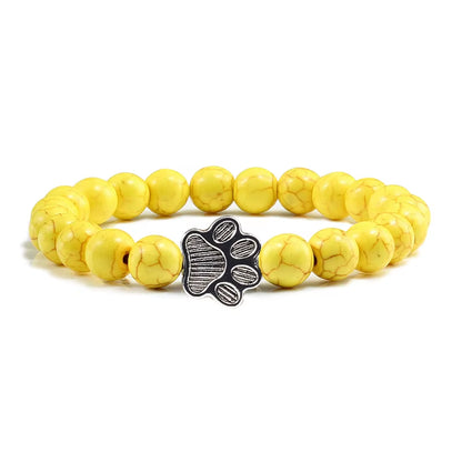 Pulsera Con Estampado De Pata De Piedra Volcánica Para Hombre Y Mujer, Brazalete Conmemorativo De Lava Negra Mate Natural, Joyería Para Amantes De Los Perros Y Gatos, Regalos